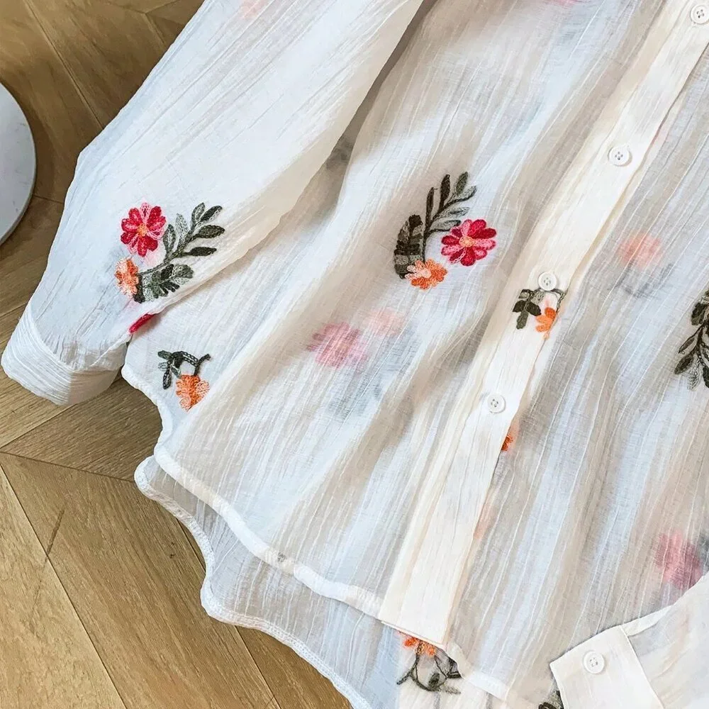 Boho Women's Casual Floral Embroidered Long Sleeve 2-Piece Set